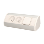 Möbelsteckdose 2x2P+Z mit Schalter, weiß und silber Orno OR-GM-9002/W-G