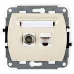 Mechanismus Antennensteckdose, Typ F (SAT)+ einzelne PC-dosen 1xRJ45, Kat. 5e beige 1GFK