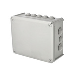 Aufputz-Abzweigdose IP-geschützt mit Kabelverschraubungen, Deckel verschraubt, 240x190x95mm, IP66, grau, EDO777774, EDO Technic