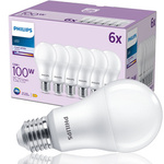 Philips, Satz mit 6 LED-Glühbirnen, 13W = 100W E27, neutrale Farbe 4000K, 1521lm 871951445135300
