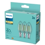 Set mit 3x LED-Glühbirne E14 4,3W =40W 2700K warmweiß 470lm Kerzenform B35 Filament von Philips