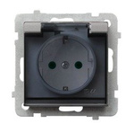 Spritzwassergeschützte Steckdose Schuko IP-44 mit Kinderschutz Klappe Silber matt GPH-1RSP/m/38/d