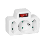 Splitter 1x2P+Z (Schuko), 2x2P/II mit Schalter, weiß