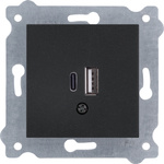 Doppelte USB-Ladesteckdose Typ C + Typ A, Schwarz Metallic 277/14E EXEN