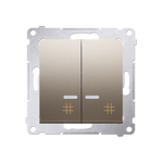 Doppel- Kreuzschalter (Modul) mit Aufdruck und LED Gold Kontakt Simon 54 Premium DW7/2L.01/44