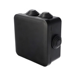 Aufputz-Hermetikkasten mit Kabelverschraubungen, Klickverschluss, 85x85x45mm, IP55, schwarz, EDO777828, EDO Technic