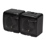 Doppelsteckdose mit/ohne SCHUKO (Rauchklappe) Schwarz IP54 Karlik Junior 12GHE-2sd