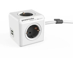 PowerCube Extended USB-Würfel 3 m, Typ F Schuko, 2x USB grau Allocacoc
