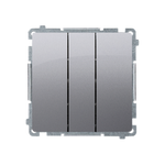 Taster (Modul) 3 fach mit Beleuchtung 230V Stahl inox matt Kontakt Simon Basic BMP31L.01/21